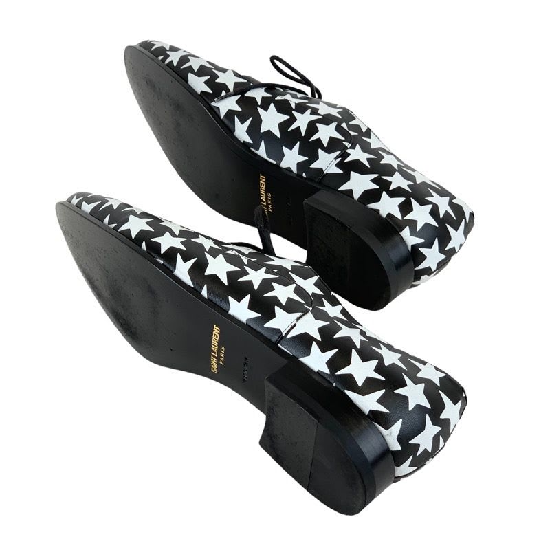 Saint Laurent Loafers Leather Shoes Black White Dress Lace Up — view 6