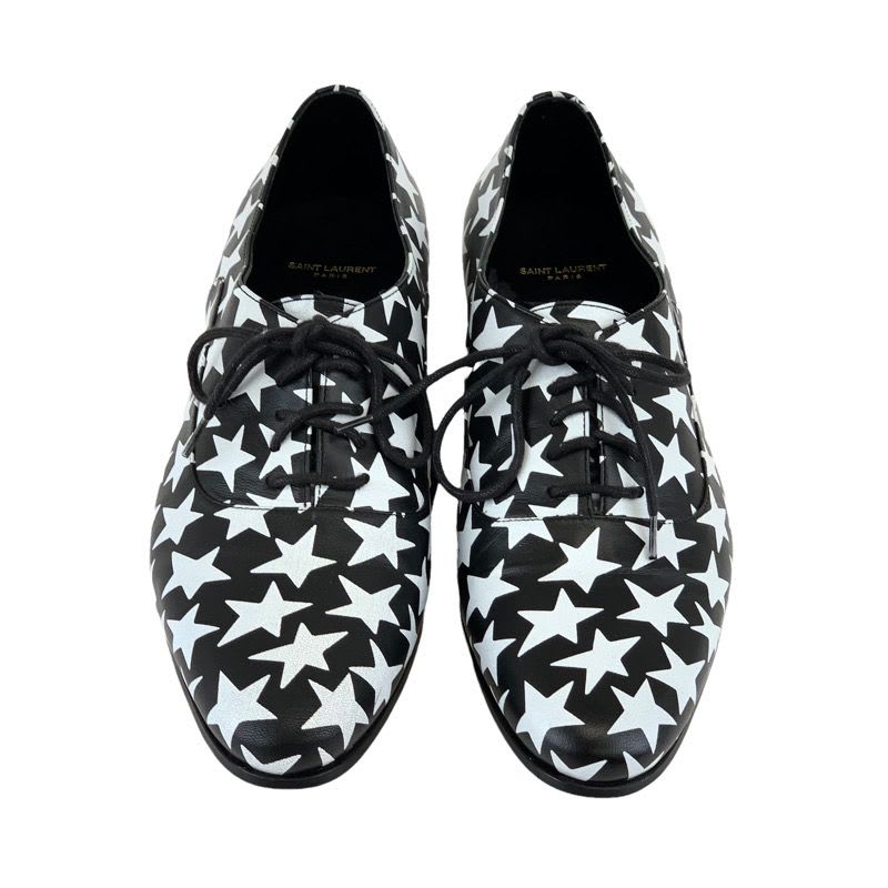Saint Laurent Loafers Leather Shoes Black White Dress Lace Up — view 2