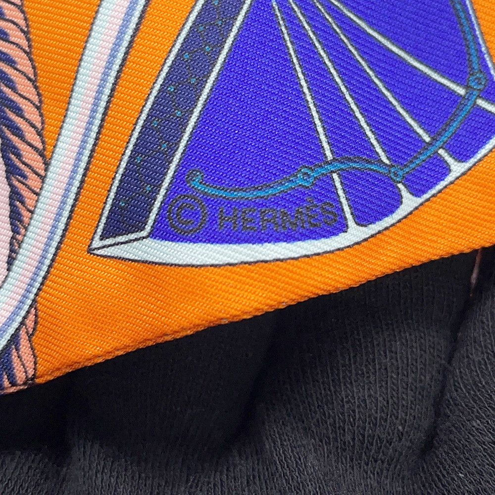 Hermes Scarf Twill Silk Folding Top Carriage les Voitures Orange Cobalt Vermillion — view 7