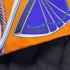 Hermes Scarf Twill Silk Folding Top Carriage les Voitures Orange Cobalt Vermillion — view 7