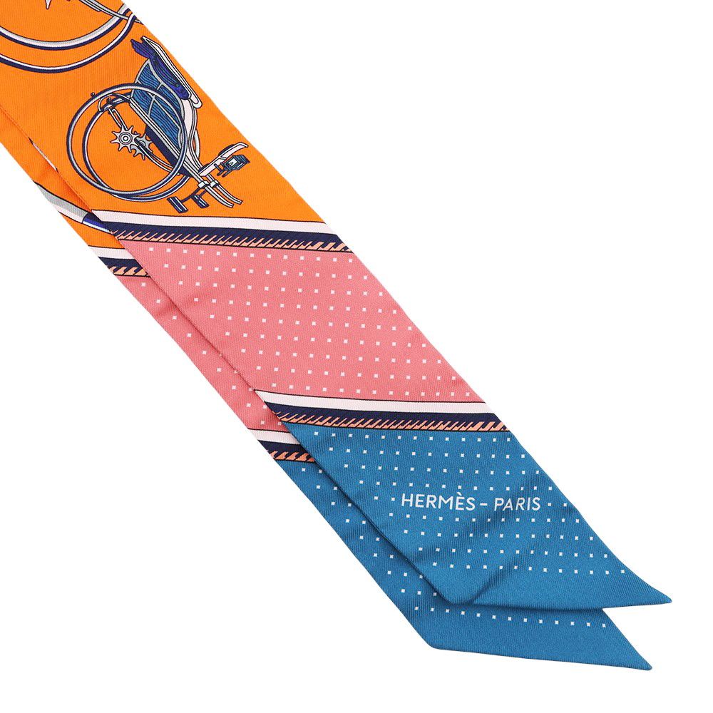 Hermes Scarf Twill Silk Folding Top Carriage les Voitures Orange Cobalt Vermillion — view 4