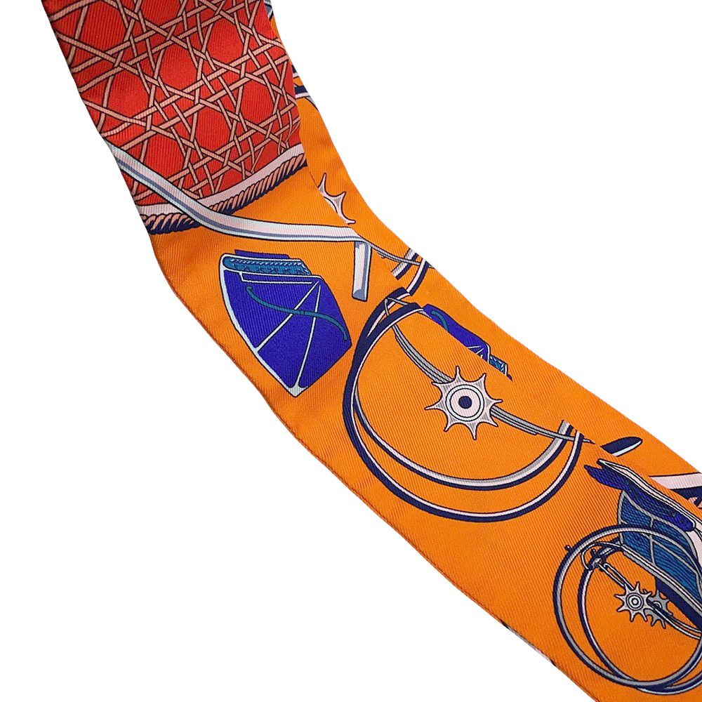 Hermes Scarf Twill Silk Folding Top Carriage les Voitures Orange Cobalt Vermillion — view 6