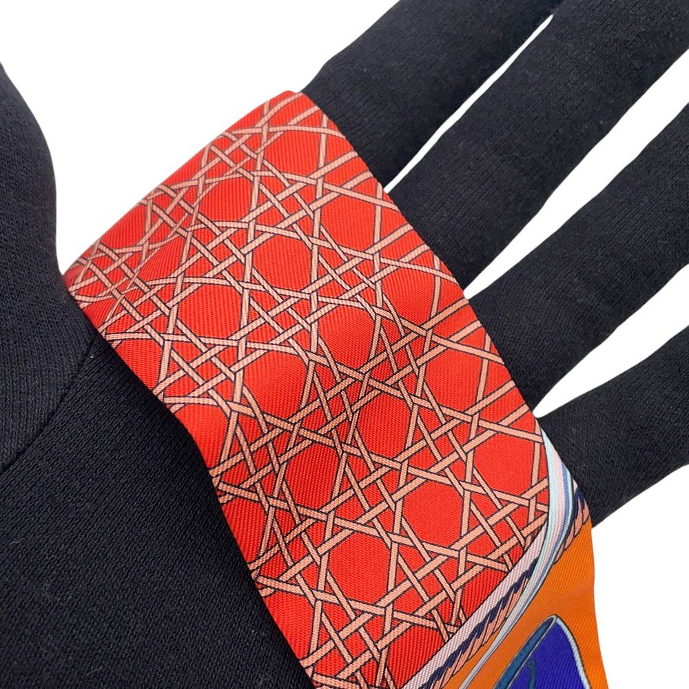 Hermes Scarf Twill Silk Folding Top Carriage les Voitures Orange Cobalt Vermillion — view 5