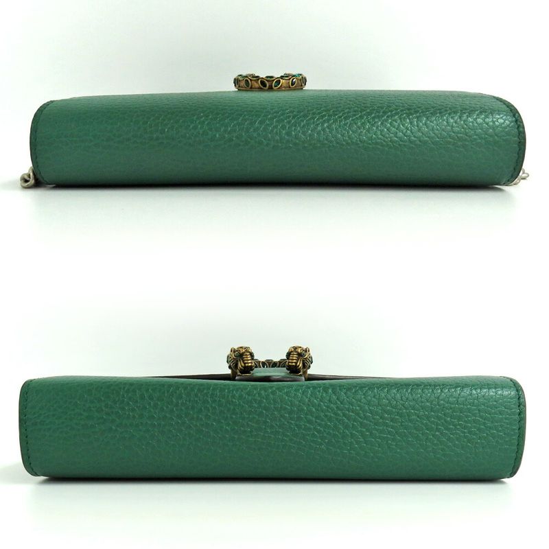Gucci Dionysus Chain Wallet Leather Green Gold Silver Hardware — view 3