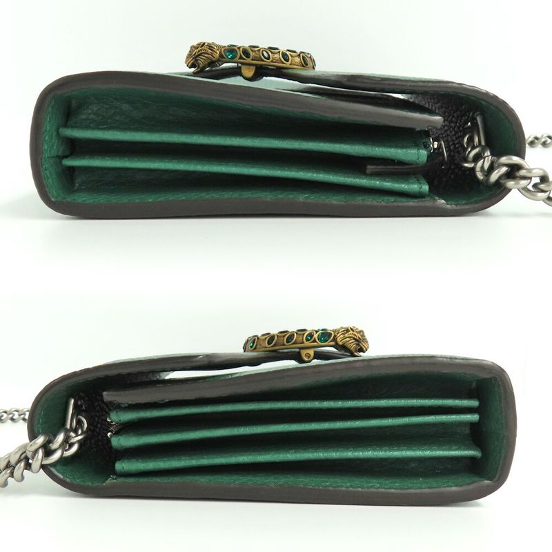 Gucci Dionysus Chain Wallet Leather Green Gold Silver Hardware — view 4
