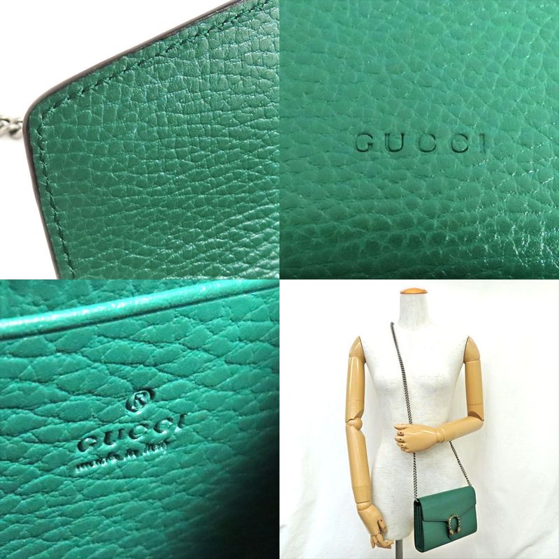 Gucci Dionysus Chain Wallet Leather Green Gold Silver Hardware — view 9