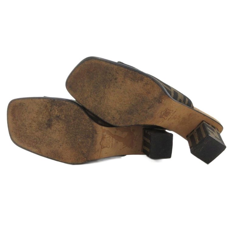 Fendi Sandals Zucca Pattern Canvas Square Heel 37 Brown Black JS GY18 — view 5