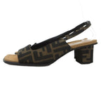 Fendi Sandals Zucca Pattern Canvas Square Heel 37 Brown Black JS GY18 — view 3