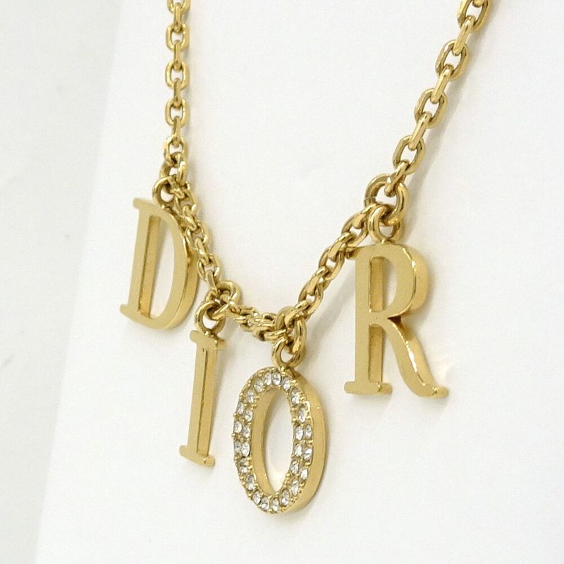 Dior Necklace Logo Metal GP Gold Color GD Rhinestone 8.0 — view 3
