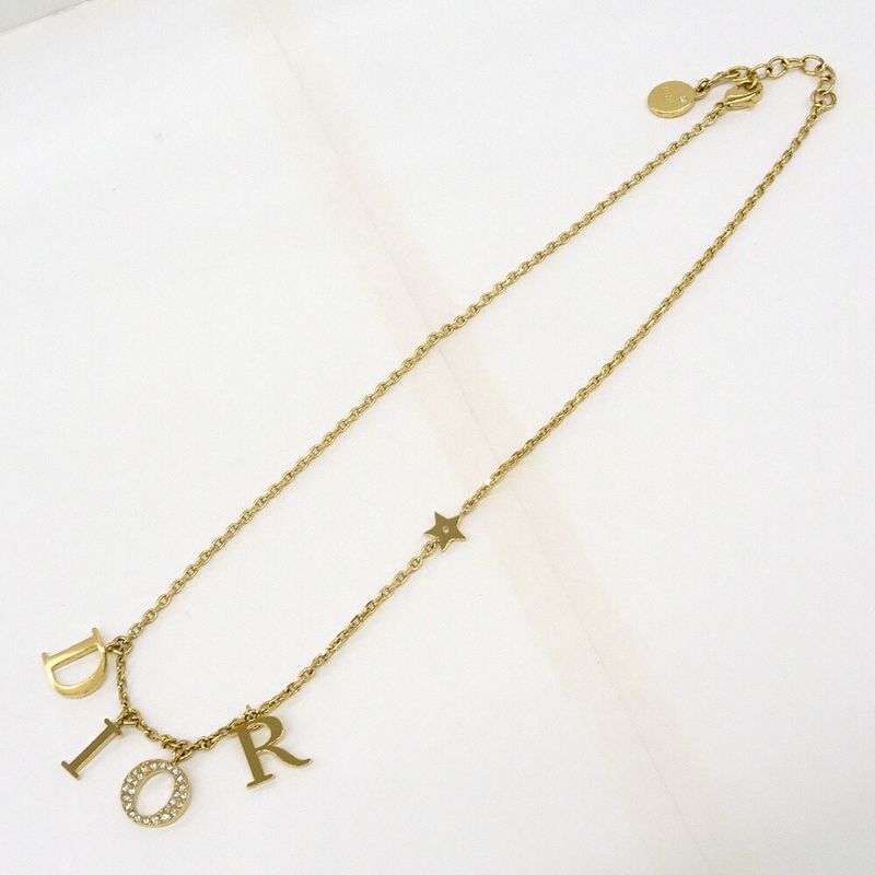 Dior Necklace Logo Metal GP Gold Color GD Rhinestone 8.0 — view 9