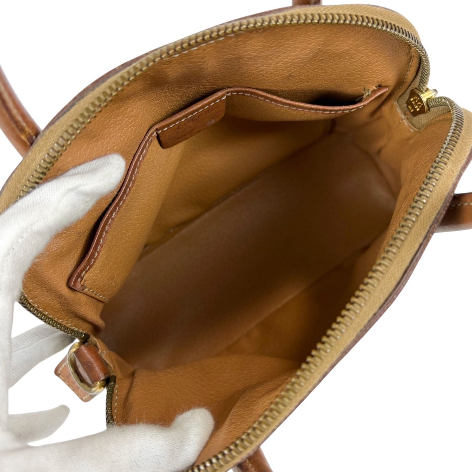 Celine 2-Way Mini Top Handle Bag Macadam Pattern Leather Brown — view 7