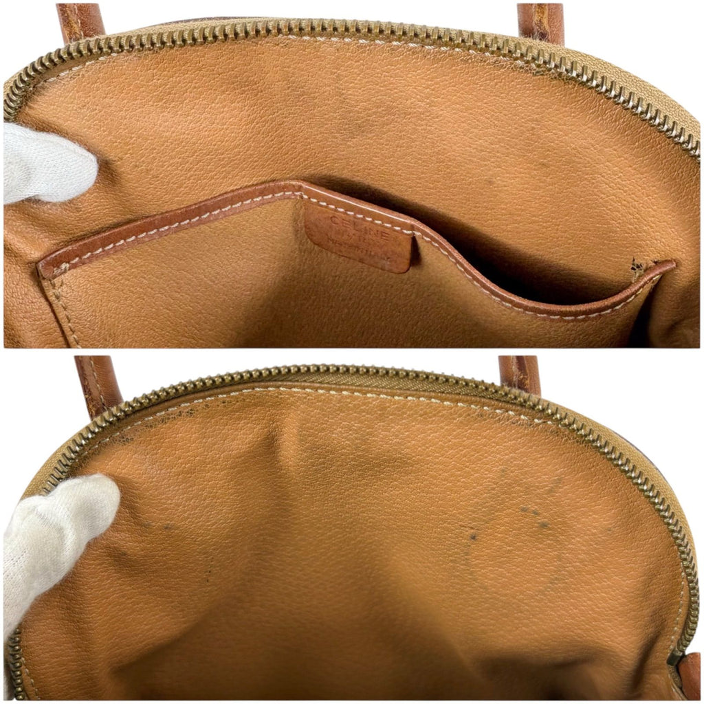 Celine 2-Way Mini Top Handle Bag Macadam Pattern Leather Brown — view 6