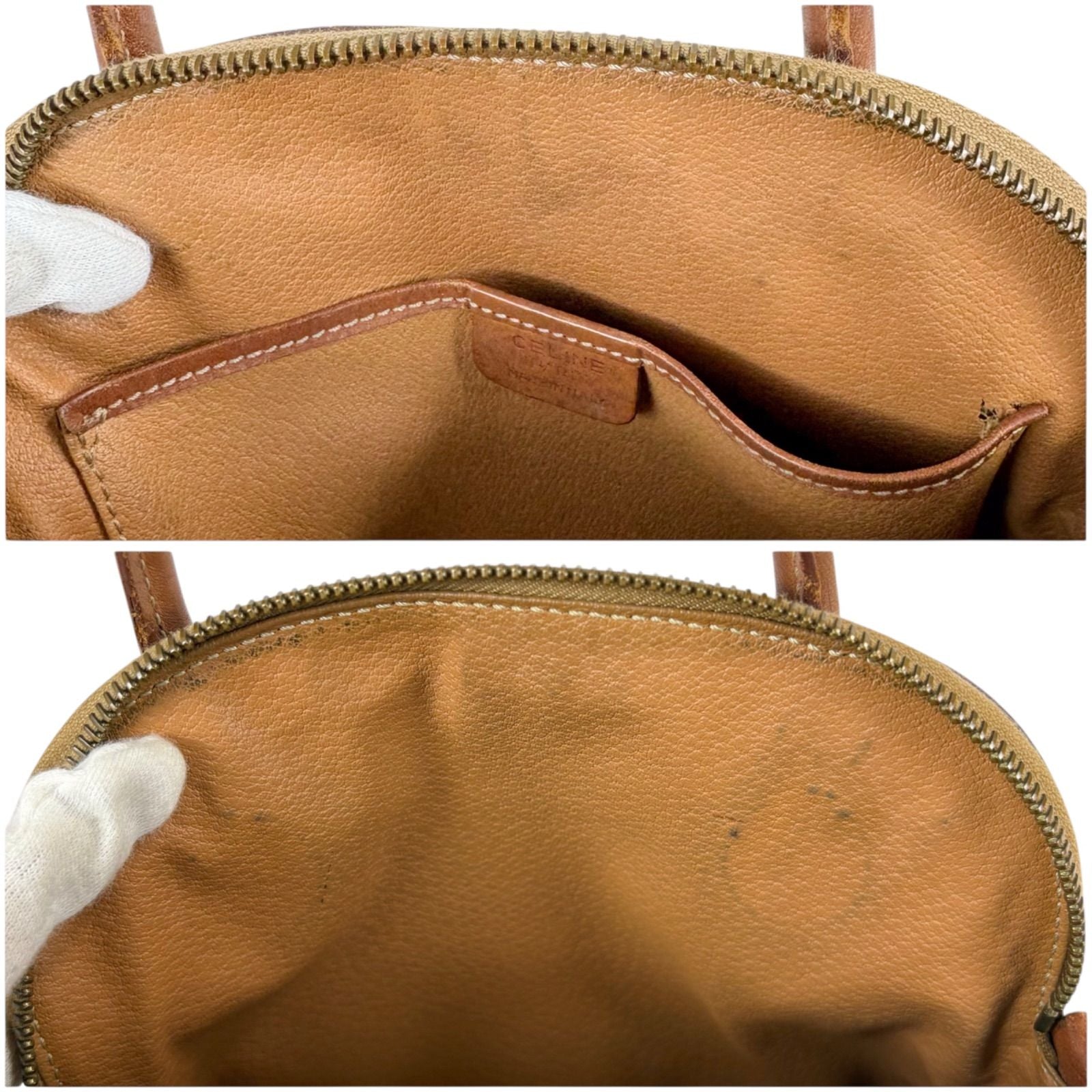 Celine 2-Way Mini Top Handle Bag Macadam Pattern Leather Brown — view 6