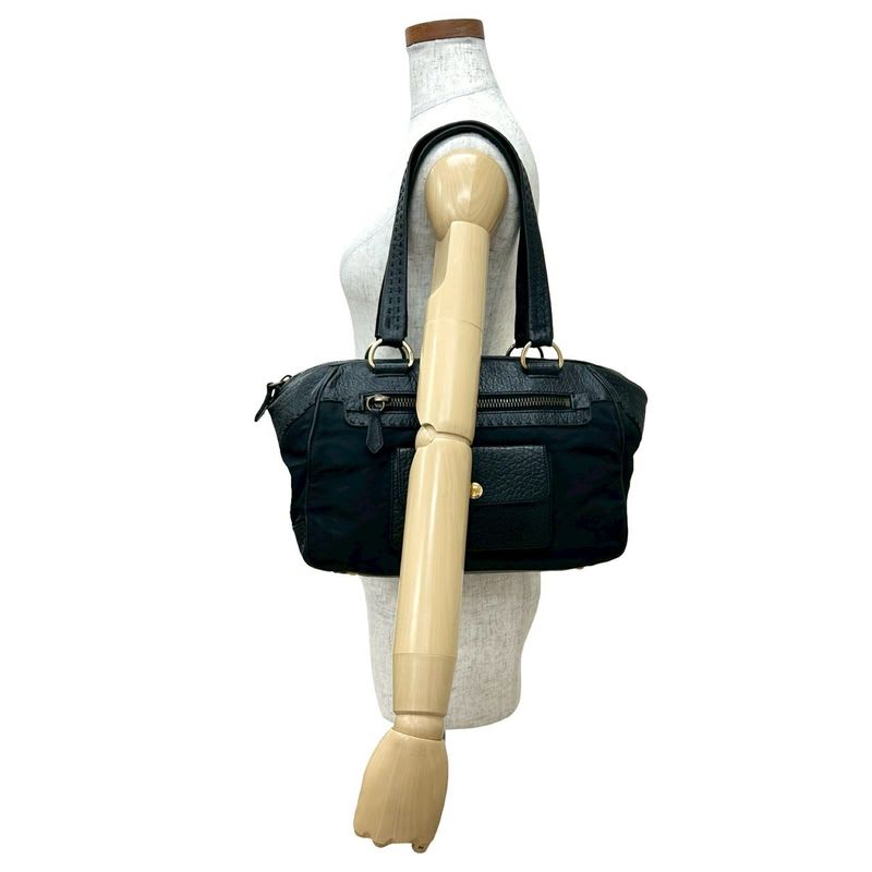 Prada Triangle Logo Hardware Tessuto Nylon Leather Tote Bag — view 3