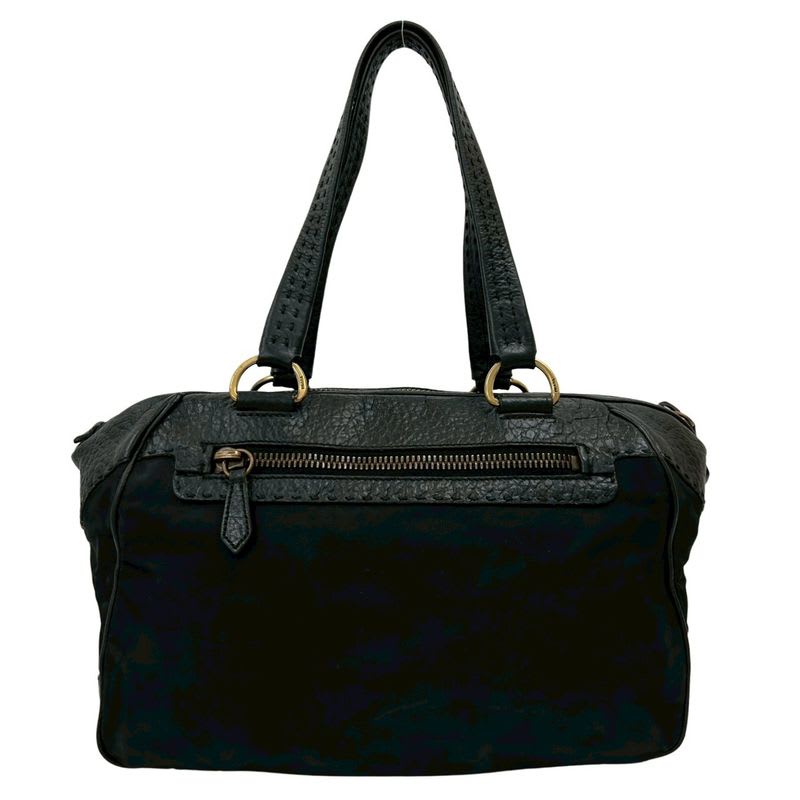 Prada Triangle Logo Hardware Tessuto Nylon Leather Tote Bag — view 4