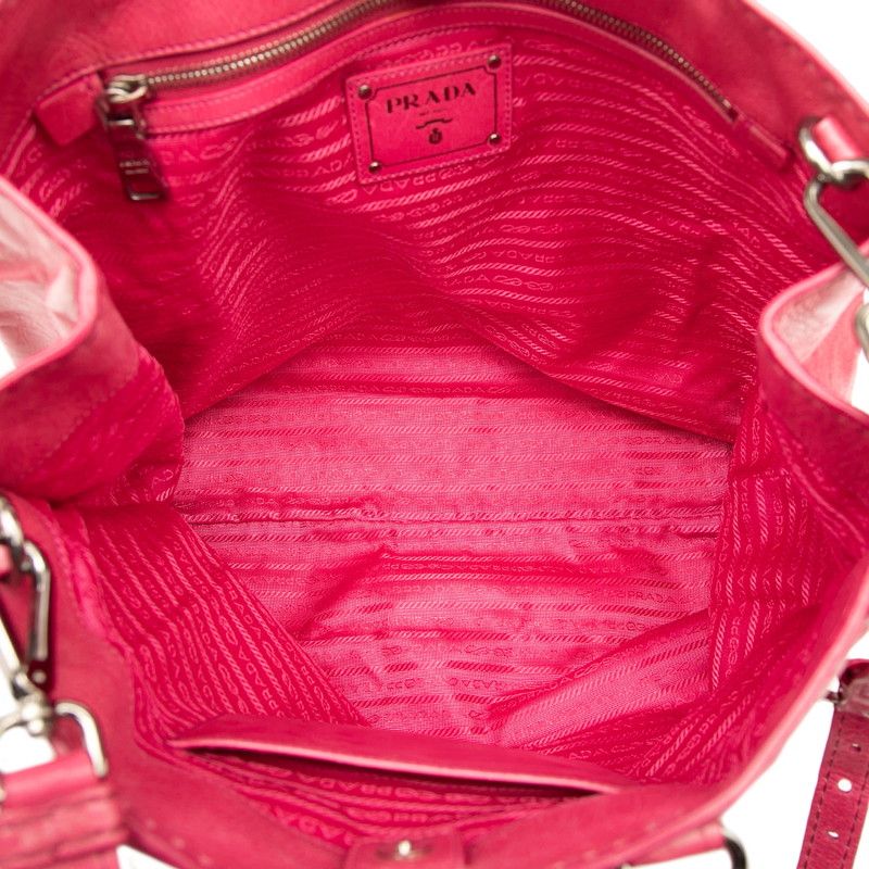 Prada Triangle Logo Plate Shoulder Bag 2-Way Pink Leather — view 4