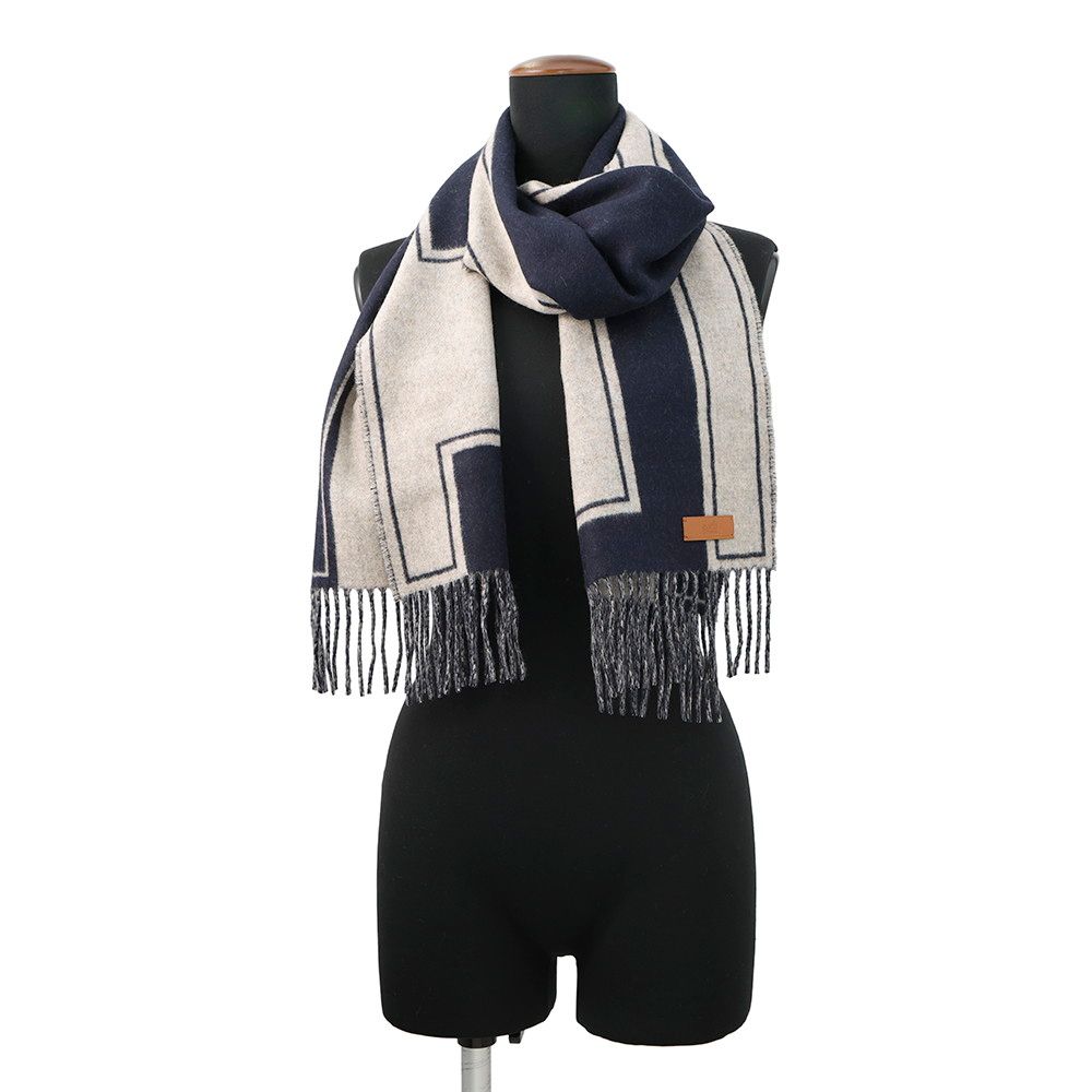 Hermes Scarf Cles Do-h Cashmere Shawl Blue-marine Beige — view 3