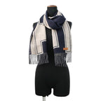 Hermes Scarf Cles Do-h Cashmere Shawl Blue-marine Beige — view 3