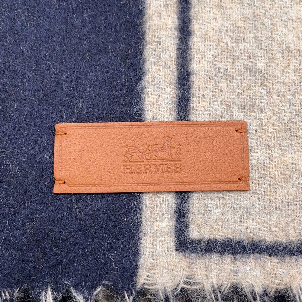 Hermes Scarf Cles Do-h Cashmere Shawl Blue-marine Beige — view 4