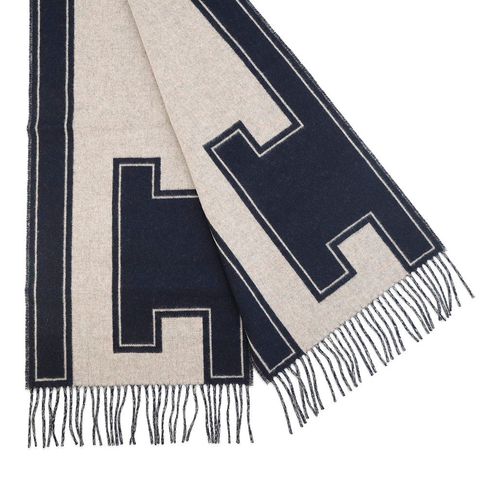 Hermes Scarf Cles Do-h Cashmere Shawl Blue-marine Beige — view 2