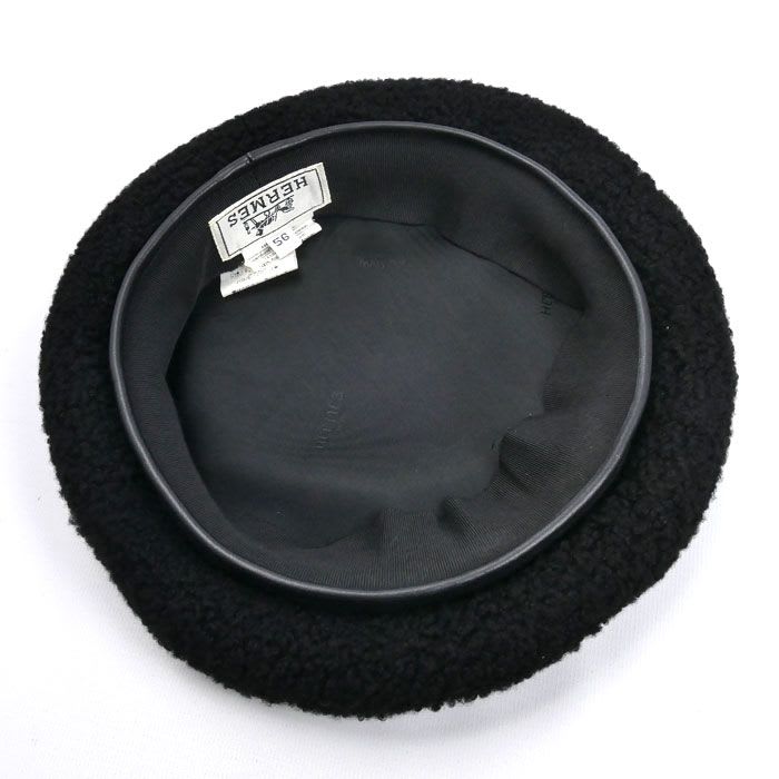 Hermes Shearling Fur Beret Black 56 — view 3
