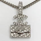 Chanel Coco Mark Quilted Bag Necklace A23 N Silver GP Rhinestone — view 6