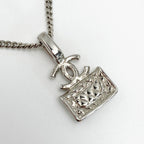Chanel Coco Mark Quilted Bag Necklace A23 N Silver GP Rhinestone — view 2