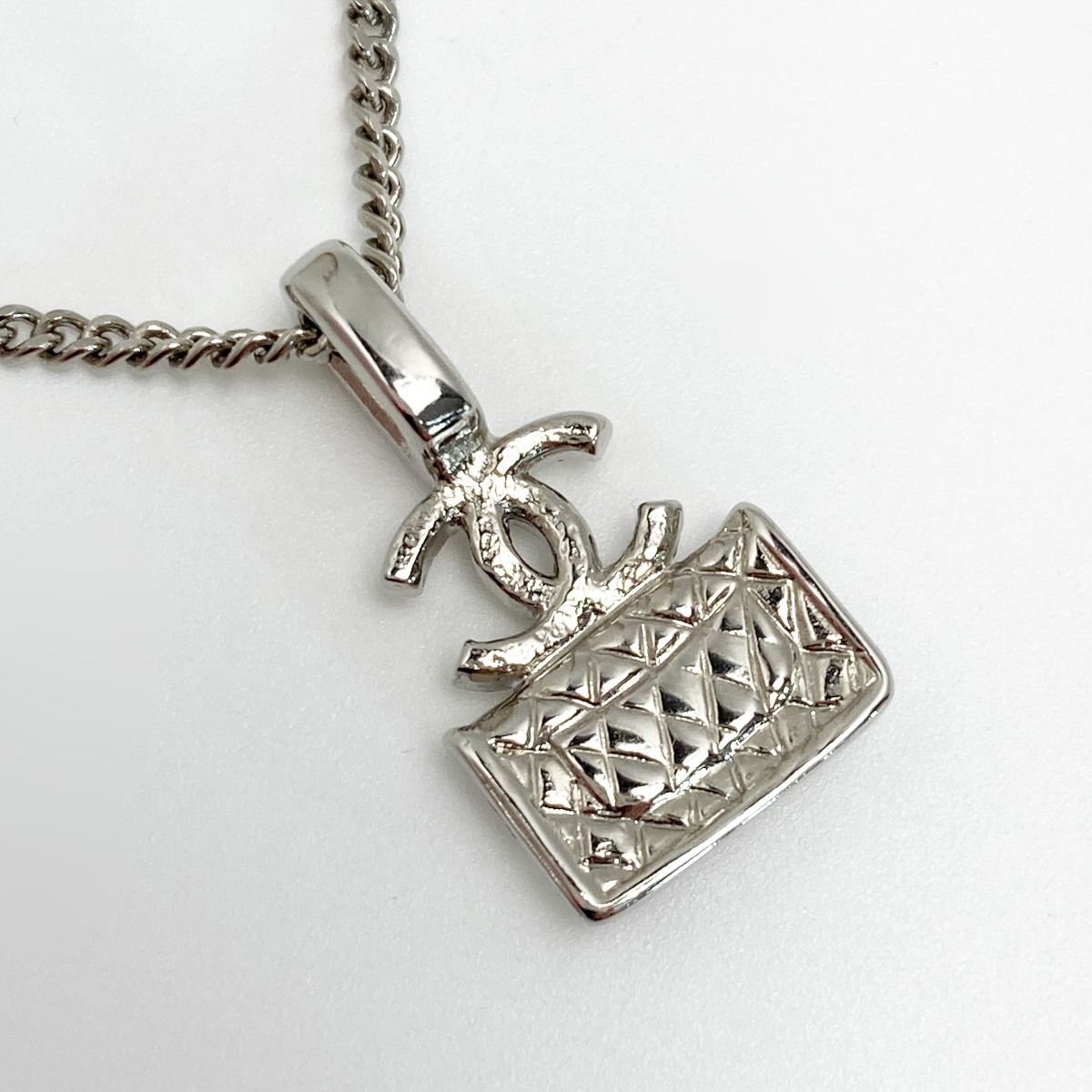 Chanel Coco Mark Quilted Bag Necklace A23 N Silver GP Rhinestone — view 2