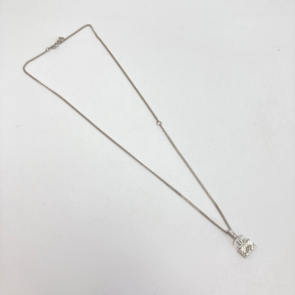 Chanel Coco Mark Quilted Bag Necklace A23 N Silver GP Rhinestone — view 3