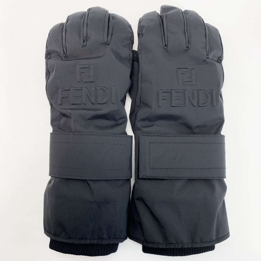 Fendi Embossed FF Logo Gloves Black L Size Nylon — view 2