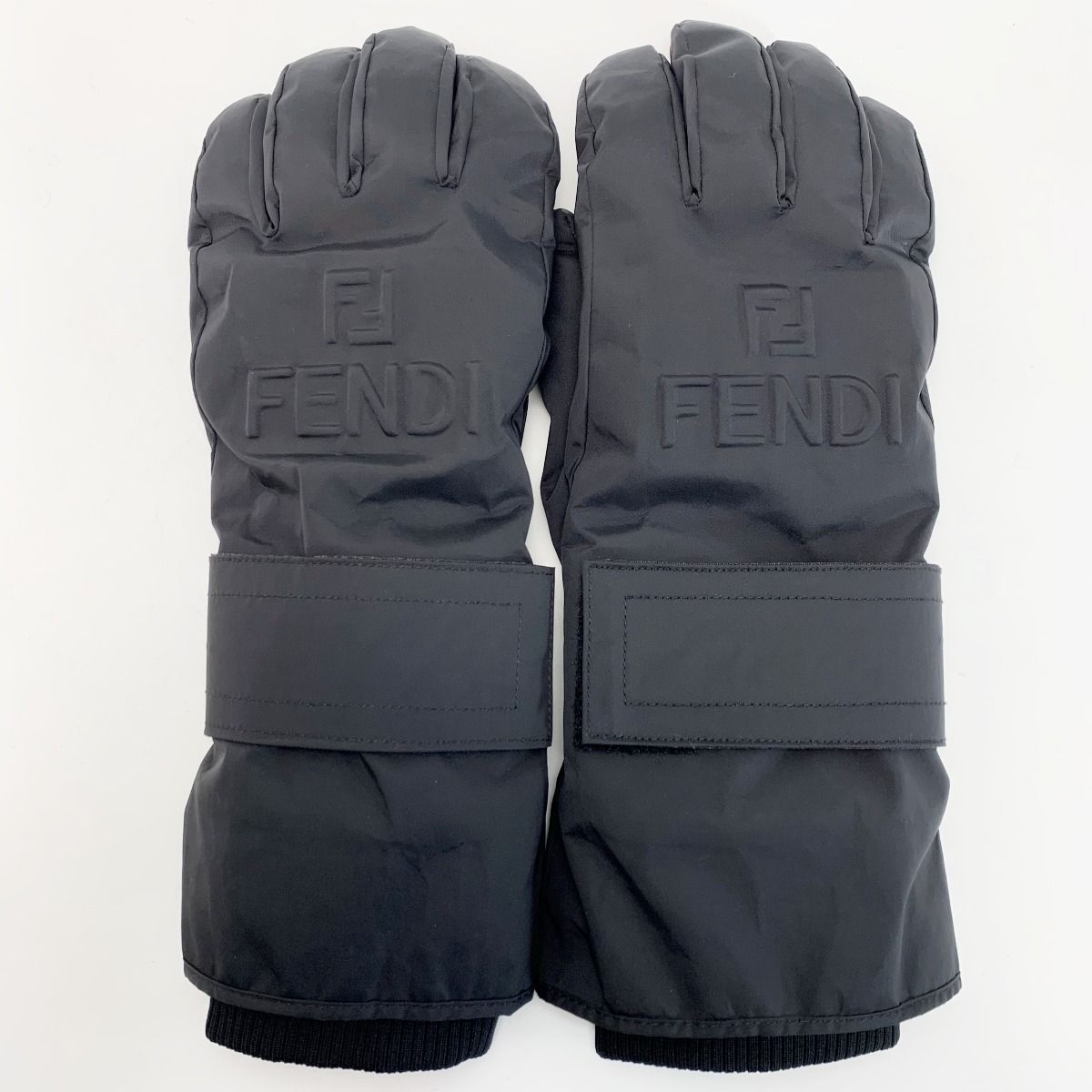 Fendi Embossed FF Logo Gloves Black L Size Nylon — view 2