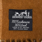 Hermes Checkered Shawl Fringe Large Cashmere Wool Brown Yellow — view 6