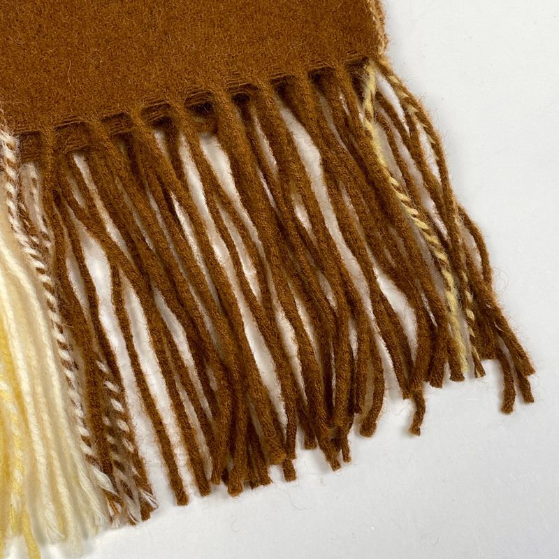 Hermes Checkered Shawl Fringe Large Cashmere Wool Brown Yellow — view 5
