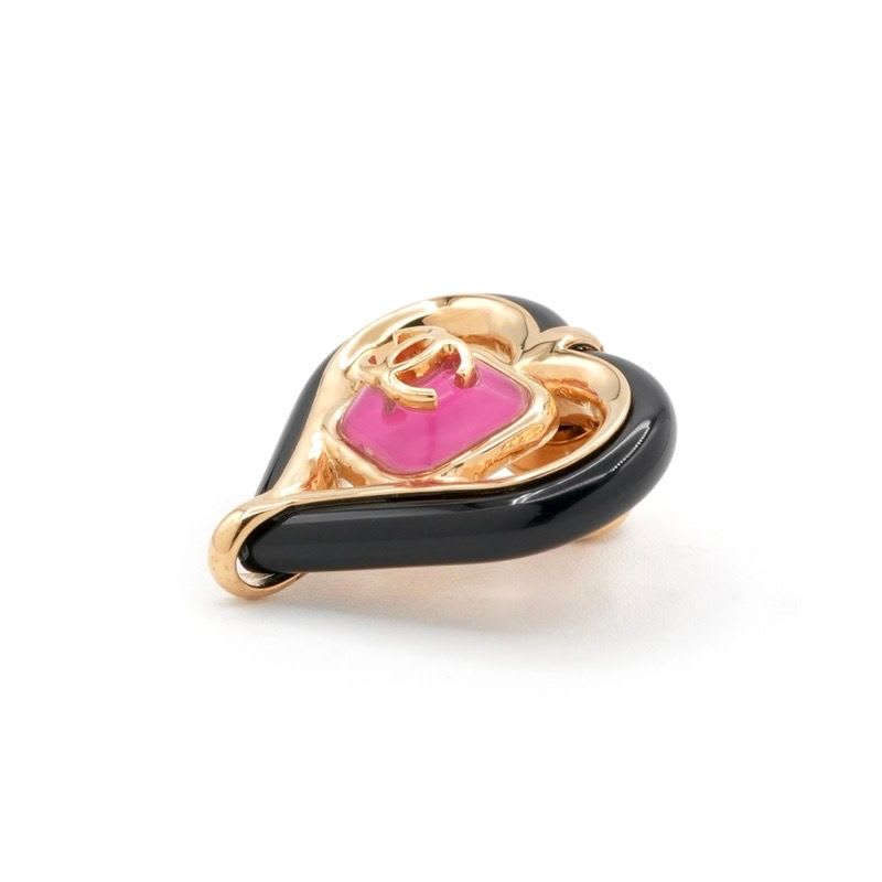 Chanel Brooch Corsage Gold Pink Black Pin Heart Coco Mark — view 4