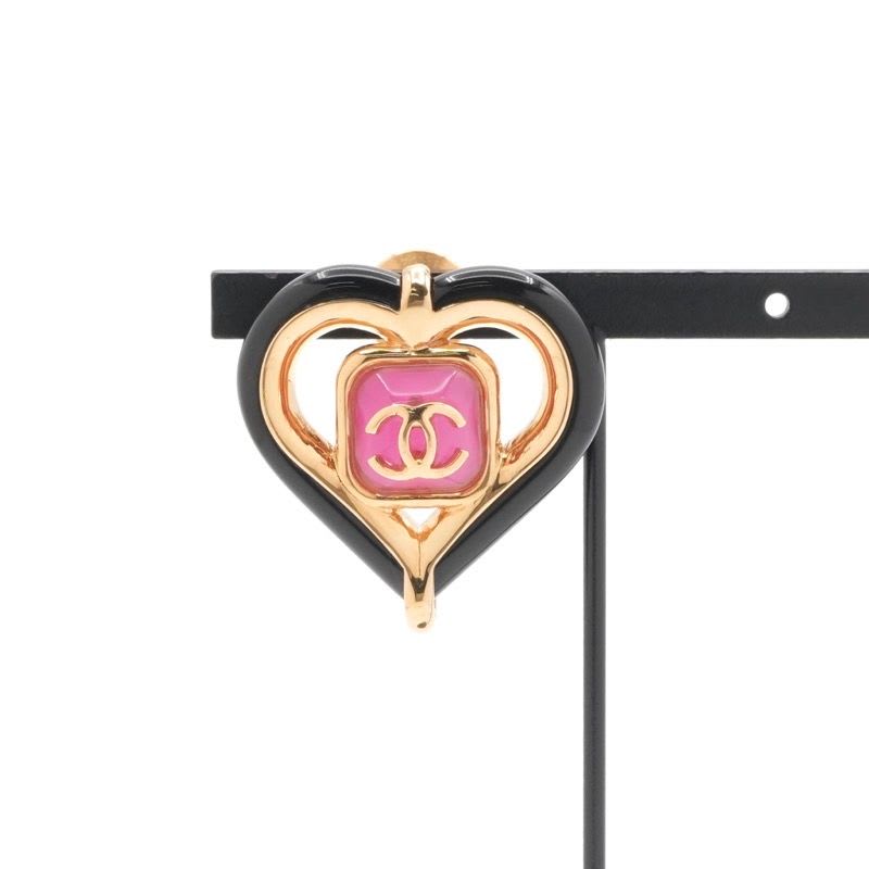 Chanel Brooch Corsage Gold Pink Black Pin Heart Coco Mark — view 8