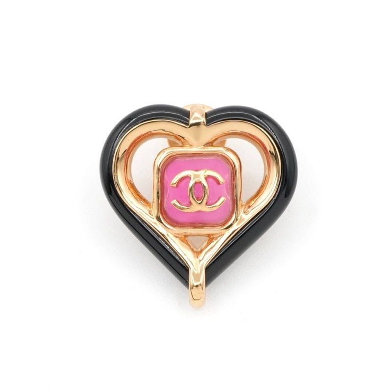 Chanel Brooch Corsage Gold Pink Black Pin Heart Coco Mark — view 3