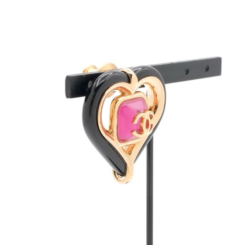 Chanel Brooch Corsage Gold Pink Black Pin Heart Coco Mark — view 9