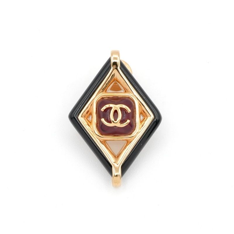 Chanel Brooch Corsage Gold Red Black Pin Diamond Shape Coco Mark — view 3