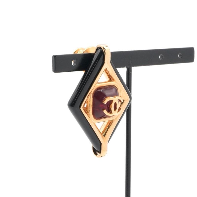 Chanel Brooch Corsage Gold Red Black Pin Diamond Shape Coco Mark — view 9