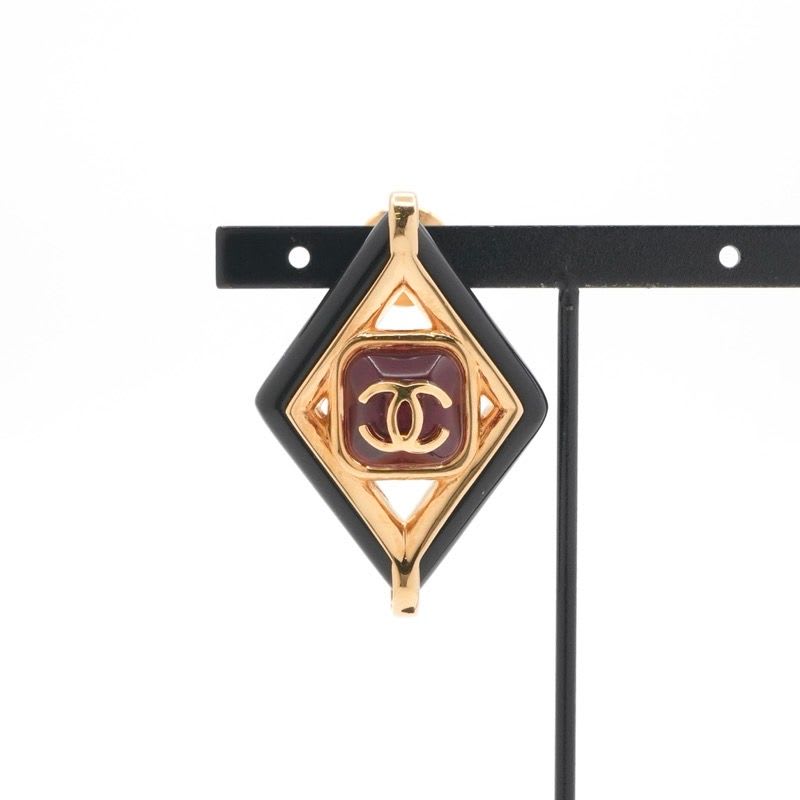 Chanel Brooch Corsage Gold Red Black Pin Diamond Shape Coco Mark — view 8