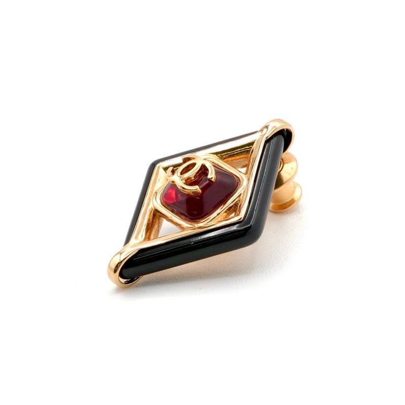 Chanel Brooch Corsage Gold Red Black Pin Diamond Shape Coco Mark — view 4