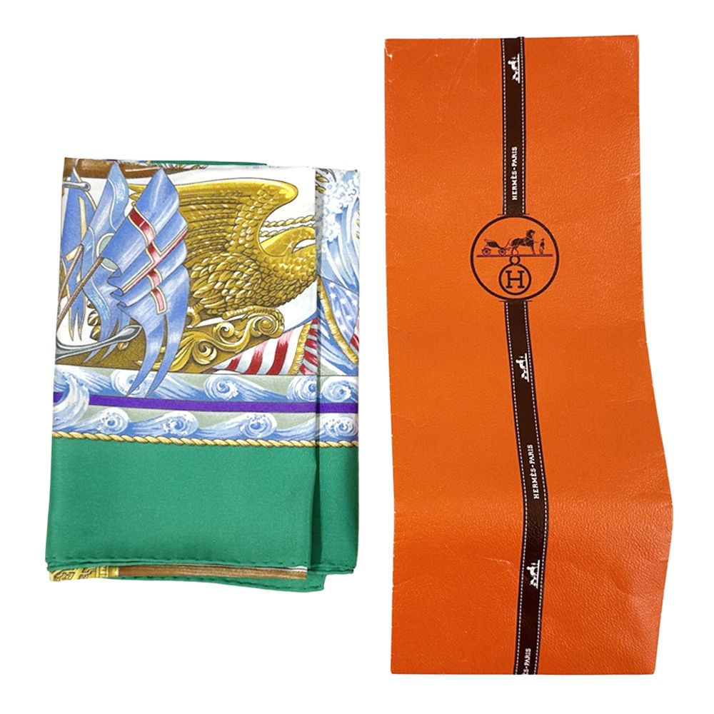 Hermes Scarf Carre 90 Vive Le Vent Blow Into the Wind Silk Green — view 7