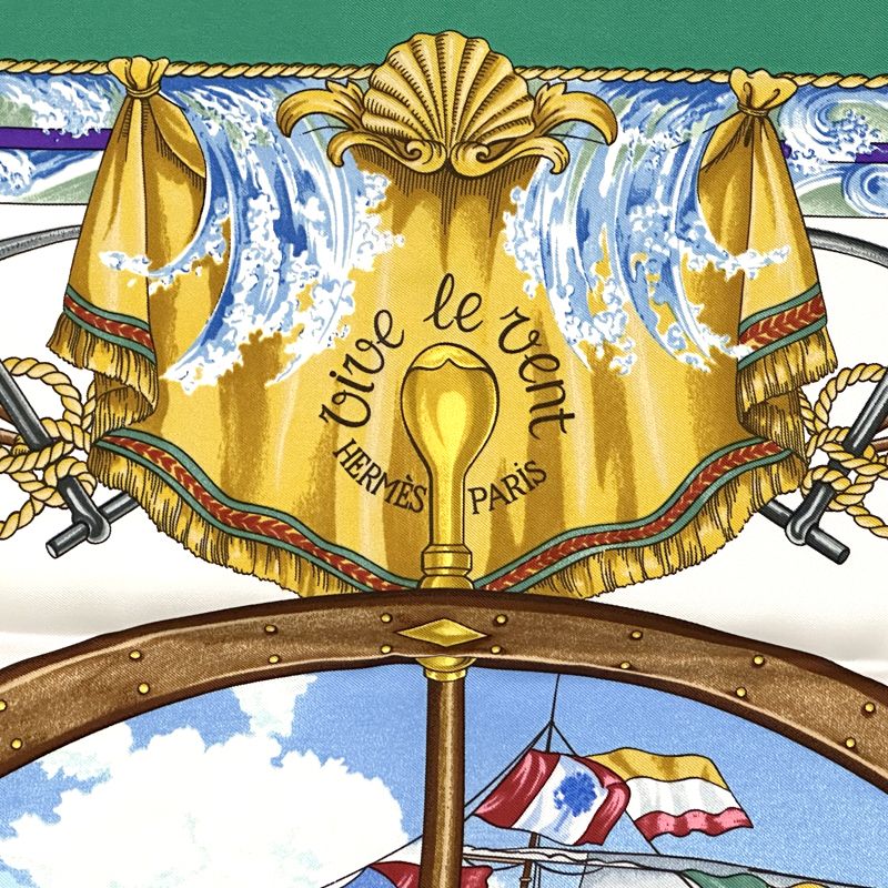 Hermes Scarf Carre 90 Vive Le Vent Blow Into the Wind Silk Green — view 3