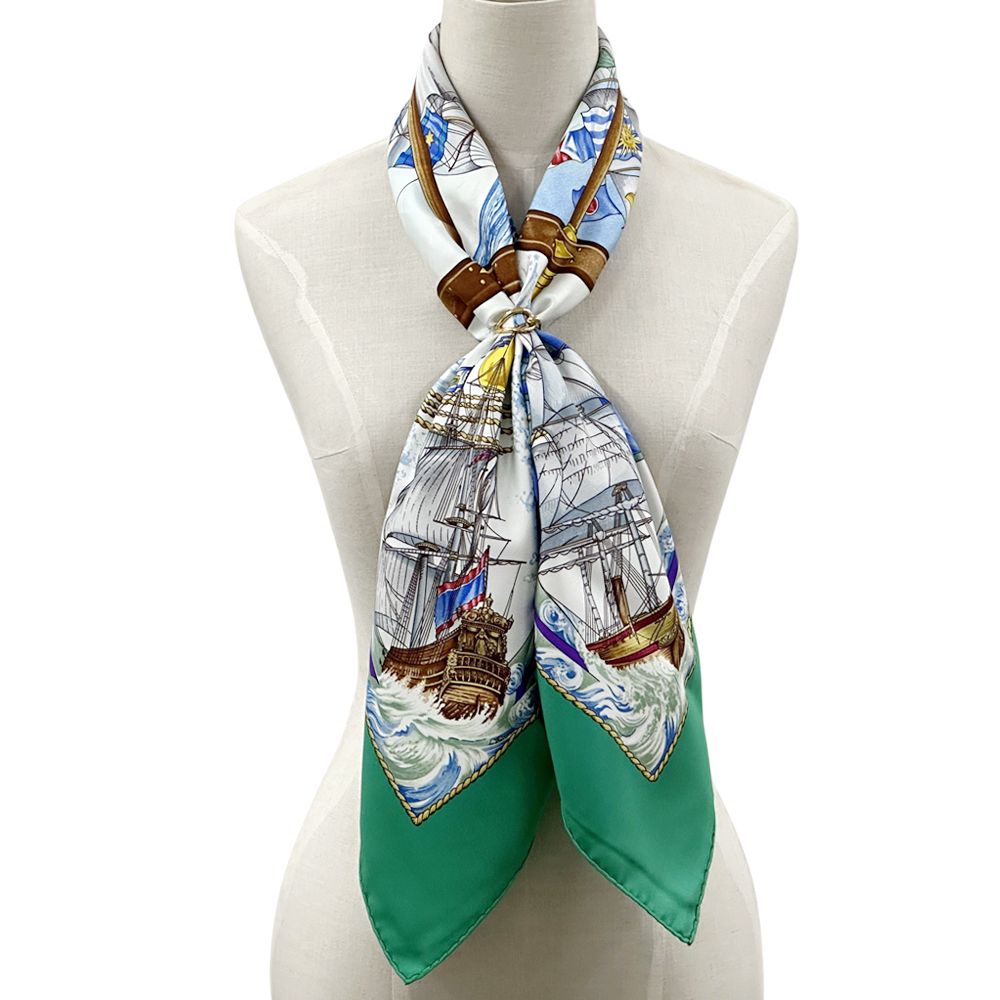 Hermes Scarf Carre 90 Vive Le Vent Blow Into the Wind Silk Green — view 6