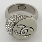 Chanel Coco Mark Rhinestone Ring Moon CC 11.5 Silver Plated — view 3