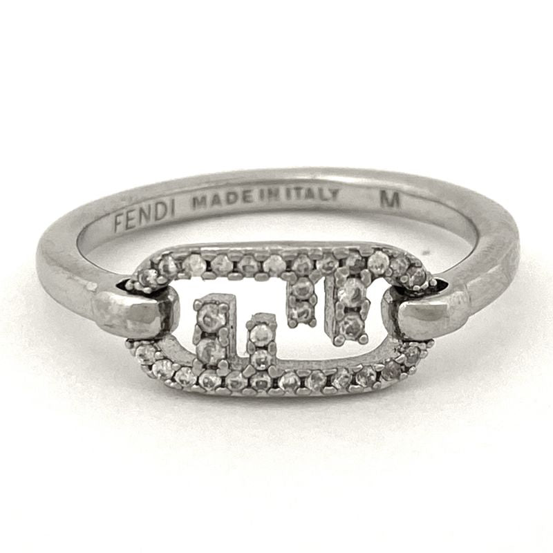 Fendi Orlock Rings Rhinestone Zircon Strass Ring Size 13 Silver Plated — view 3