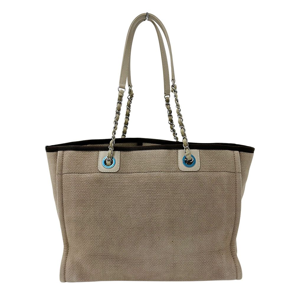 Chanel Bag Tote Deauville Chain Canvas Beige Silver — view 7