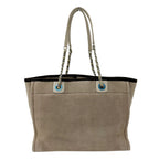 Chanel Bag Tote Deauville Chain Canvas Beige Silver — view 7