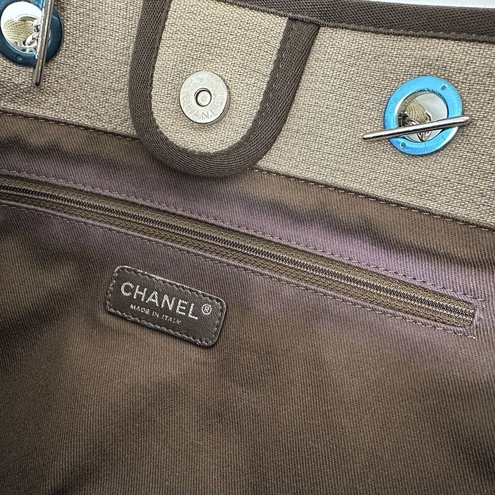 Chanel Bag Tote Deauville Chain Canvas Beige Silver — view 5