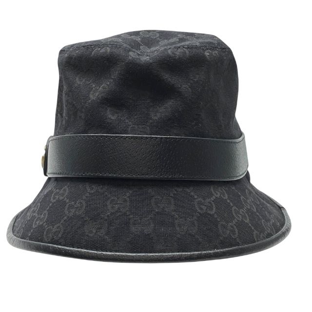 Gucci GG Canvas Bucket Hat Double G Logo Black Cotton Polyester — view 3
